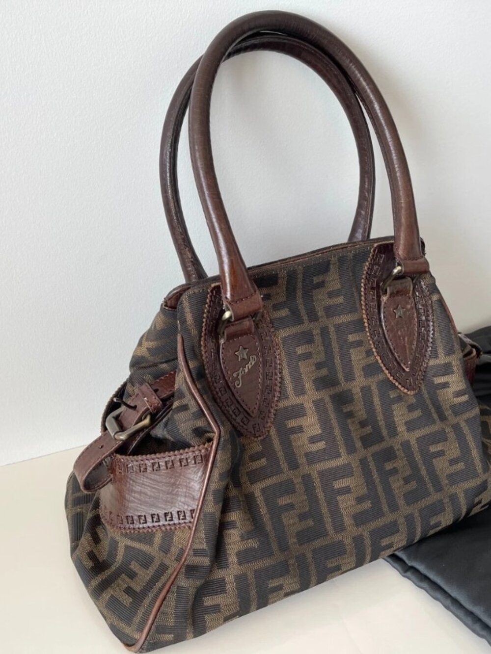 FENDI Zucca Du Jour Leather Trim Handle Canvas Tote w/Card & Dust Bag & Box - Picture 5 of 16